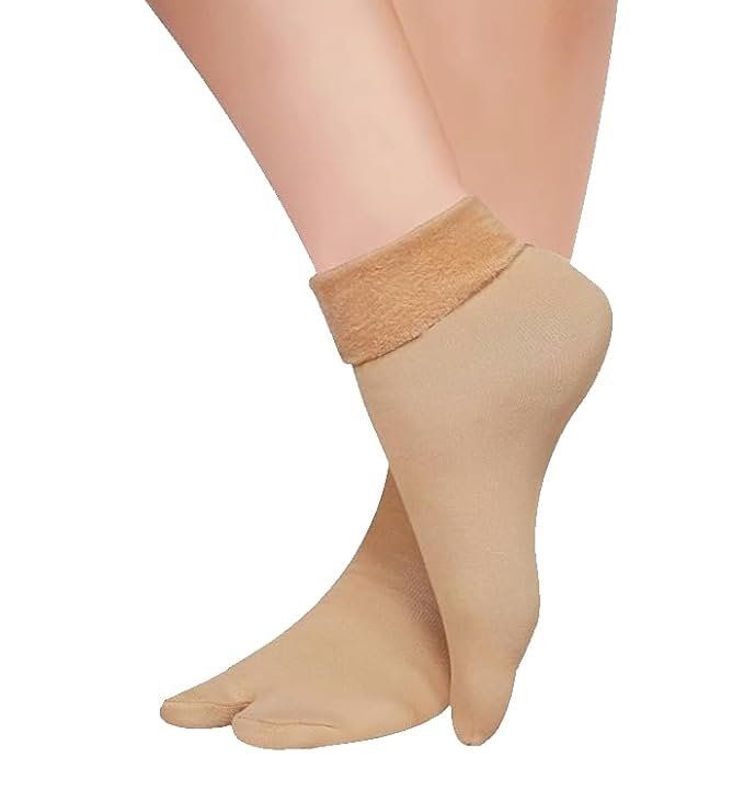 41pPzT93R5L._SX679_ Winter Socks for Women (1 pair) | Thumb Toe Design | Warm Inner Fleece | Cotton Polyester Lycra Blend | Stretchable | Assorted Color | Free Size - Image 1