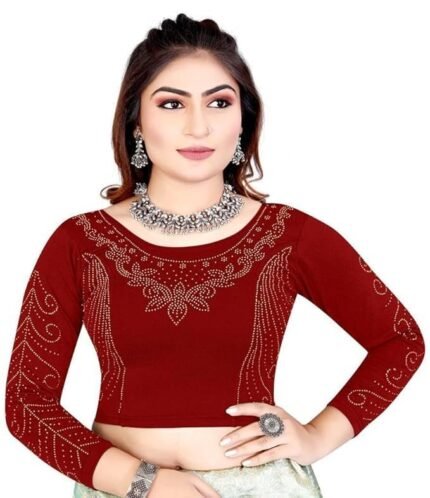 Full Diamond Stylish Readymade Stitched Stretchable Blouses, Readymade Cotton Lycra Round Neck Full Sleeve Blouse for Women