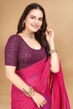 Round Neck Jacquard Elbow Sleeve Readymade Saree Blouse for Women Stylish - Image 2