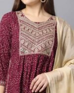 Women Bandhej Print Straight Kurta with Pants & Dupatta - Image 2