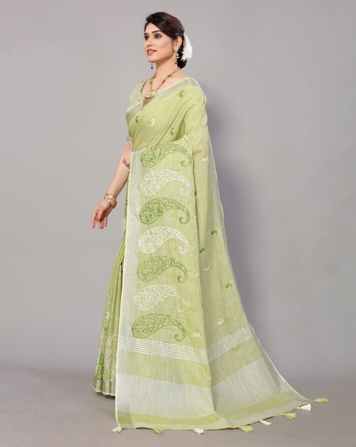 Paisley Embroidered Saree with Tassels - Image 5