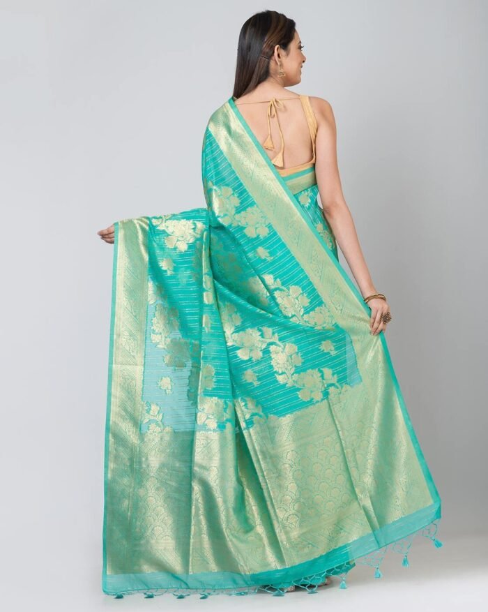 Woven Banarasi Saree with Contrast Border - Image 2