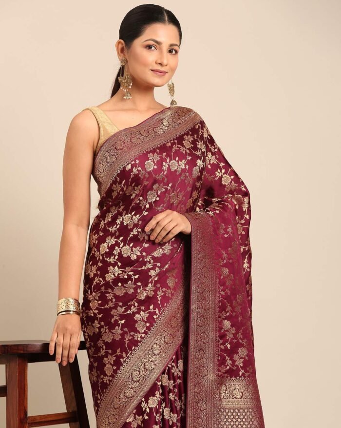 Women Woven Saree with Tassels - Image 1